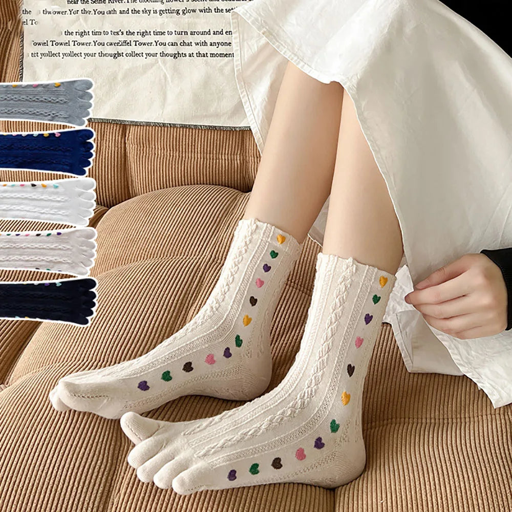 Chaussettes à doigts cœurs 100 % coton - Pieds nus (37-42)